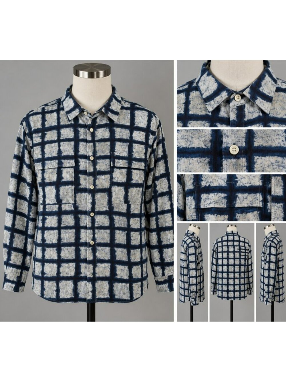 NWOT Karl Lagerfeld Paris Shirt Mens XL Blue Gray Windowpane Graphic Print